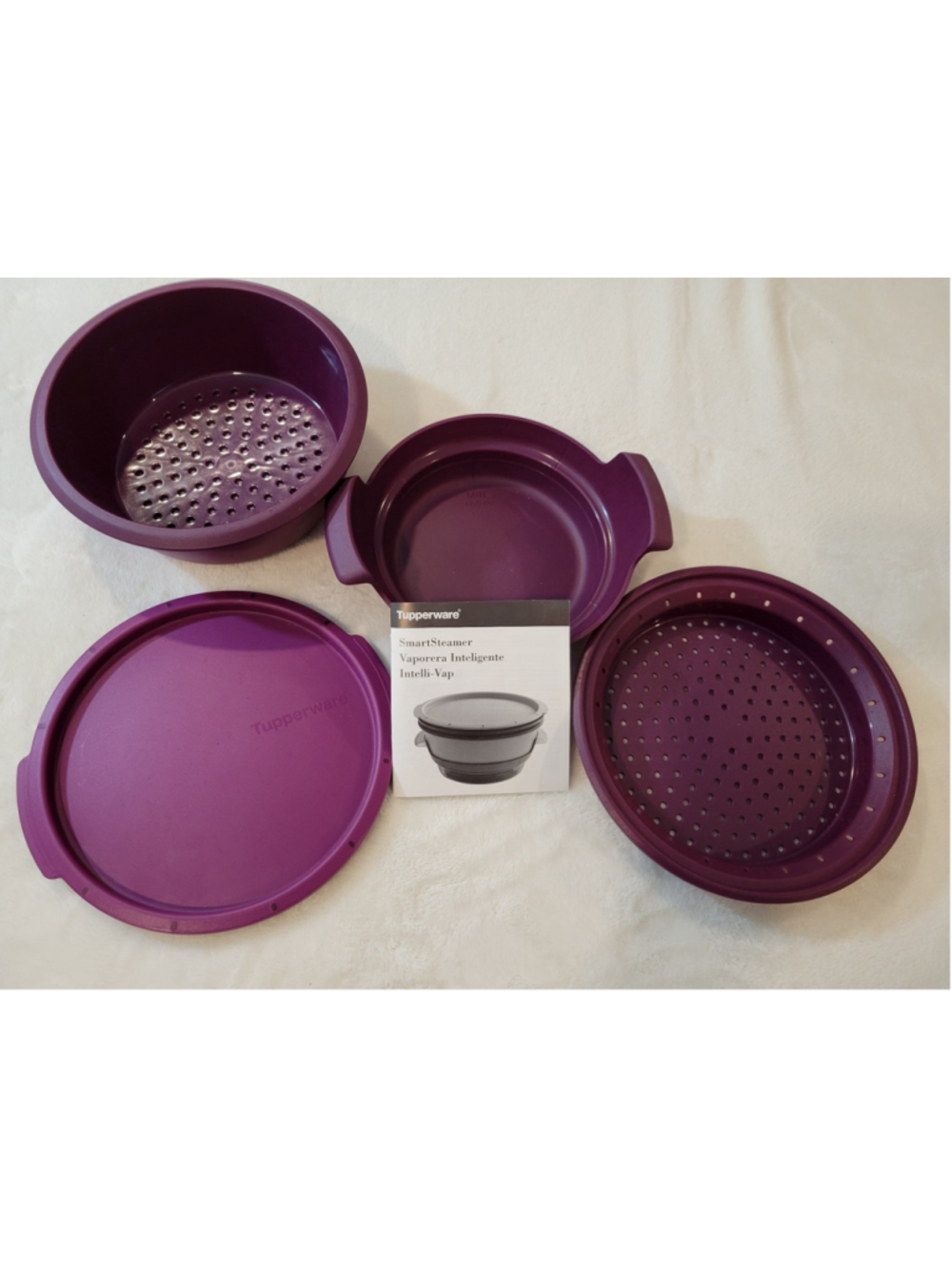 Tupperware Purple SmartSteamer Microwave Steamer Set with Manual